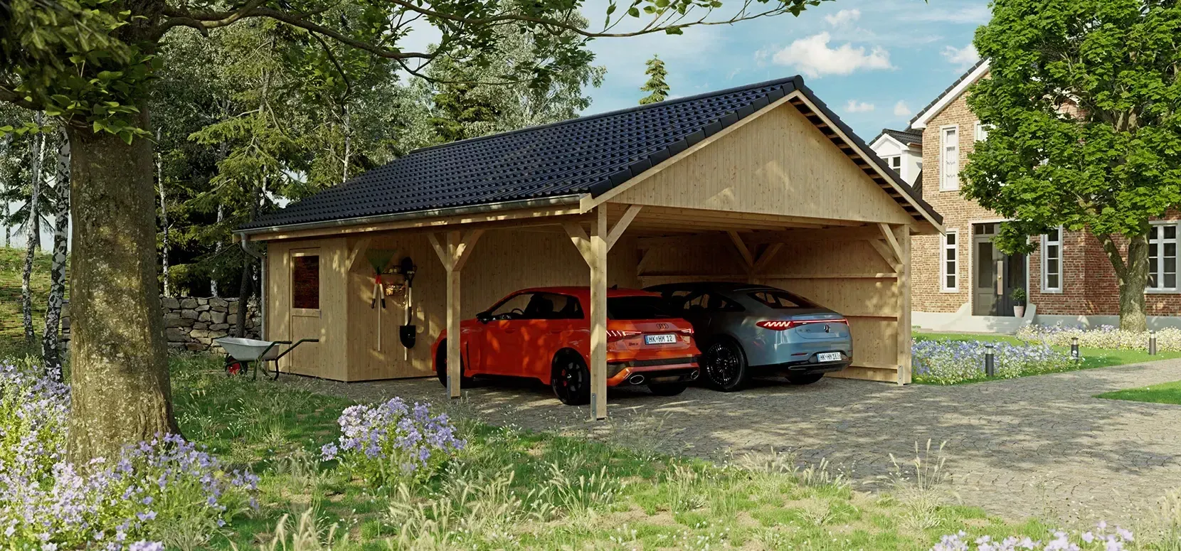 Satteldach-Carport aus Holz