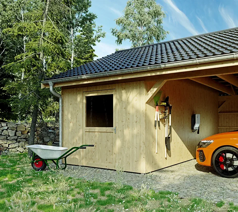 Holz-Carport mit Geräteraum