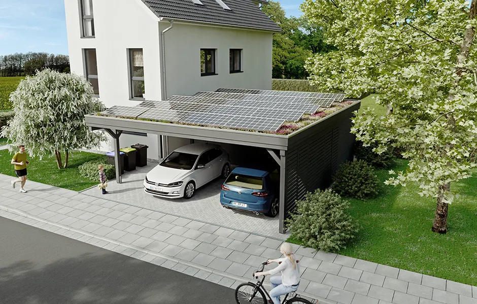 Carport mit Photovoltaik auf dem Dach