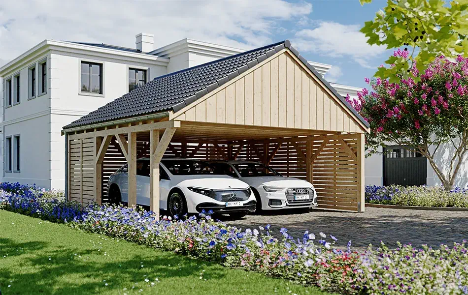 Carport aus Holz mit Satteldach